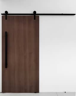 Porta De Madeira + Kit De Correr 2m + Puxador Flat 1m Preto Cor:Imbuia