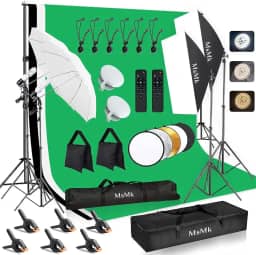 [Lâmpada LED atualizada] Kit de iluminação fotográfica 2,6 x 3 m, sistema de suporte de pano de fundo fotográfico e guarda-chuvas LED 6400K 85W Softbox Kit de iluminação contínua para estúdio