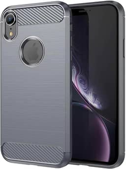 Capa de celular para iPhone XR, fibra de carbono refinada, anti-queda, anti-impressões digitais, proteção total cinza