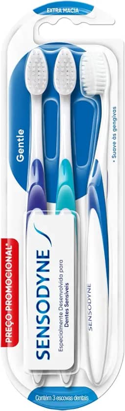 Sensodyne Escova de Dente Extra Macia, Gentle, para Dentes Sensíveis, 3 unidades