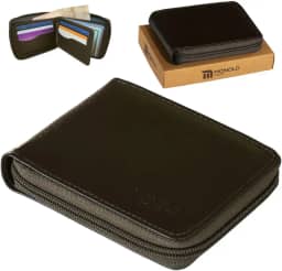 Carteira Masculina Couro Legítimo Ziper Porta Cartão Documentos Crédito CNH Grande Completa Monolo