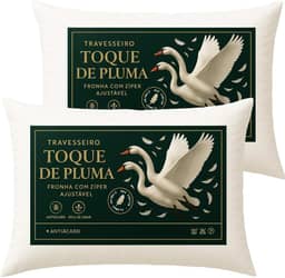 Kit 2 Travesseiro Toque de Pluma, Macio, Antialérgico, Capa com Zíper, Altura Ajustável, Toque de Pluma de Ganso, Modelo Americano
