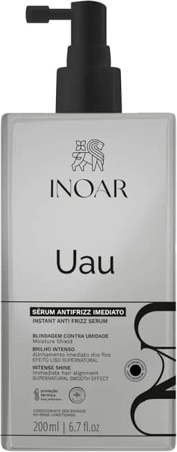 Inoar, UAU, Sérum Capilar Antifrizz, Blindagem contra Umidade e Brilho Intenso, Polímero Termoativado, Pantenol e Matriz Hidrofóbica, Vegano – Para Cabelos Secos, Danificados ou com Frizz, 200ml