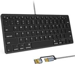 Teclado ultrafino com fio para Apple Mac, cabo de conversão USB e tipo C, 78 teclas de tesoura, teclas de atalho de mídia, compatível com MacBook, iMac Mini e Pro, laptops, computadores desktop