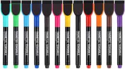 Kit 12 Canetas Magnéticas Quadro Branco Lousa Porta Recado Geladeira C/Apagador Ponta Fina Colorida