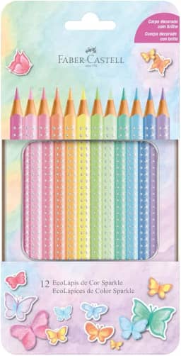 Lápis De Cor, Faber-Castell, Ecolápis Sparkle Estojo de Metal, 116156, 12 cores Pastel