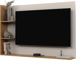 Painel Para TV 50 Polegadas Sala/Quarto Nicho Prateleira Berlim (OffWhite/Nature)