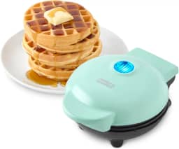 DASH Mini máquina de waffle - molde de waffle de 10 cm, ferro de waffle antiaderente com aquecimento rápido, superfície antiaderente de PTFE - Mini máquina de waffle perfeita para crianças e famílias,