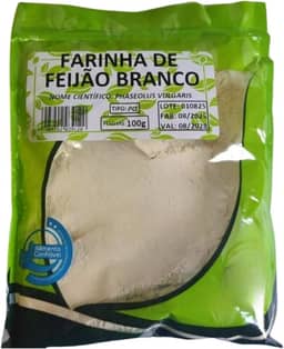 Farinha de Feijão Branco, Phaseolus Vulgaris, Pó Natural, 100g.