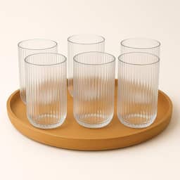 Jogo 6 Copos De Vidro Canelado Cameratta Agua Suco Drink 420ml Transparente