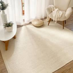 Tapete Algodão Sala Quarto Antiderrapante 2,00 x 1,40 Rústico Artesanal Emborrachado Cru Chevron Off White Lavável