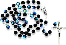 Terço católico com contas de cristal | Ótimo presente religioso para a primeira comunhão, confirmação e casamentos | Devocional Mariano | Feito na Itália