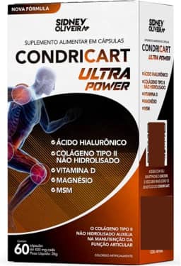 COLÁGENO TIPO II + VITAMINA D3 + MAGNÉSIO + ÁCIDO HIALURÔNICO + MSM CONDRICART ULTRA POWER 60 CÁPSULAS SIDNEY OLIVEIRA