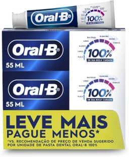 Oral B, Pasta de Dente, 100% da sua boca* cuidada contra os problemas bucais mais comuns. *áreas dos dentes, bochechas, gengivas e língua, 3 Unidades, 70 g