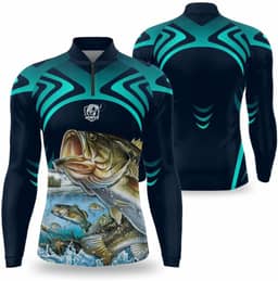 Camisa Pesca Masculina Manga Longa Blue Fish Camiseta Pescaria UV Proteção Solar