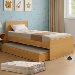 Bicama Solteiro Bibox Cama com Auxiliar e Colchões Premium Bordado (Colchões D33, Cinamomo)