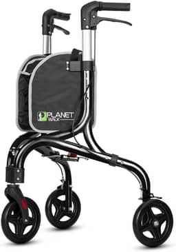 Planetwalk Andador Rolante Premium de 3 Rodas para Idosos - Andador Dobrável Ultraleve para Idosos, Auxílio de Mobilidade de Três Rodas em Alumínio, Preto