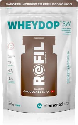 Refil Whey Protein Wheydop 3W Chocolate Suiço 900g Proteina Concentrada nao desnaturada, isolada e Hidrolisada