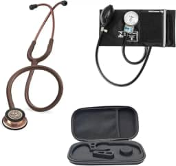 Combo Estetoscópio 3M Classic III Chocolate Cobre 5809 Littmann, Esfigmomanômetro + Case