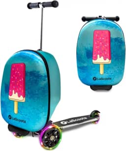Lascoota Mala de scooter, bagagem dobrável para crianças – Leve para crianças com rodinhas e luzes LED – Mala de viagem gráfica para crianças