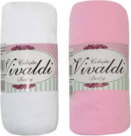 Lençol Avulso Bebe com Elástico Kit 2 peças Rosa e Branco Berço Americano 70cmX130cmX12cm