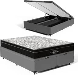Cama Box Baú com Colchão de Espuma D45 Ortobom Airtech Ortopillow 150 (Queen)