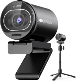 EMEET Webcam 4K, webcam S600 com tripé, 2 microfones de redução de ruído, FOV ajustável de 40° a 73°, foco automático PDAF, capa de privacidade integrada, câmera de streaming para jogos, chamadas de