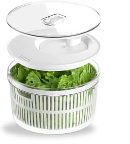 CONJUNTO SECADOR E ORGANIZADOR DE SALADA LEGUMES VERDURAS | 5,5 LITROS COM CESTO OU | CLEAR FRESH BRANCO COM ESCORREDOR