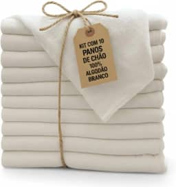 Pano De Chão Branco Grande Grosso 45x65 Kit Com 10 Absorvente Limpeza Pesada e Faxina