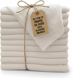 Pano De Chão Branco Grande Grosso 45x65 Kit Com 10 Absorvente Limpeza Pesada e Faxina