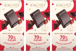 3X Chocolate Belga CACHET Extra Amargo 70% Cacau 100g cada