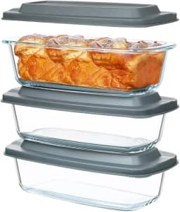 Conjunto 3 Formas para Pão de Vidro Life com Tampas herméticas – Capacidade 1.8 Litros Cada – Assadeiras Refratárias para Forno, Armazenamento e Refeições, Ideal para Pães, Bolos e Receitas Caseiras