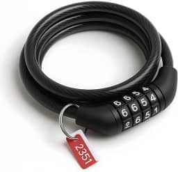 Cadeado Cabo de Segurança de 100cm para Bicicletas Bikes Motos e Pertences Valiosos Cabo de Aço Senha Numérica de 4 Dígitos Aço Reforçado De 8mm Bicicletas Portões Scooters Motos