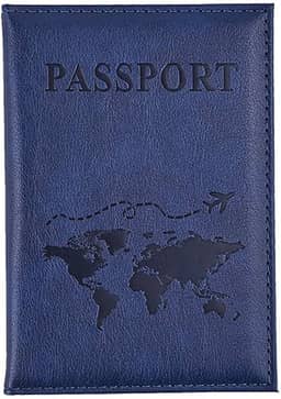 Capa para cartão de couro PU unissex nova moda simples capa de passaporte mundo fino para viagem porta-passaporte carteira presente, Azul escuro, Moderno