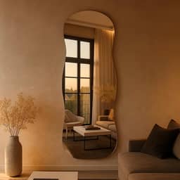 Espelho Aura Orgânico Lopazzi 90x40cm com Suporte Banheiro Quarto Sala Design Moderno Vidro Polido Decorativo Instalação Vertical e Horizontal