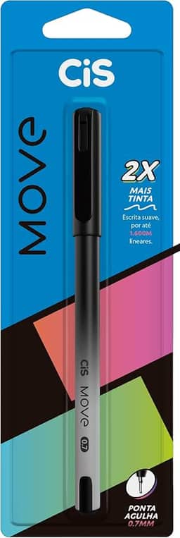 CIS Move Caneta Esferográfica ponta agulha 0.7mm, Preta, Blister com 1 unidade
