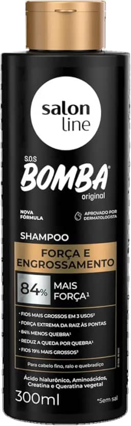 Salon Line, Shampoo, SOS Bomba, Força e Engrossamento, Vegano - Todos os Tipos de Cabelos, 300 ml