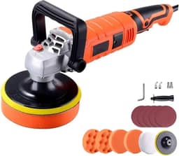 Politriz Profissional 1580W - 7 Velocidades Ajustáveis (500-3600 RPM) para Polir, Encerar e Remover Arranhões em Carros, Motos, Mármore e Madeira - Kit Completo com Acessórios (Laranja, 220V)