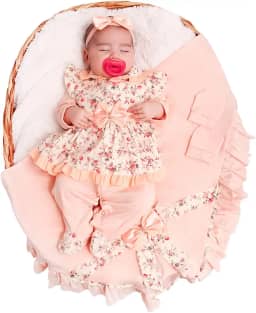 Saída de Maternidade Kit 05 Peças Para Bebê Menina Amora Floral Salmão