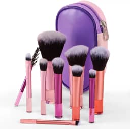 Kit 10 Pincéis De Maquiagem Travel Size Com Estojo – Cerdas Macias Mini Pincéis Para Base Blush Sombras Corretivo