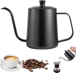 Chaleira Gooseneck,Panelas de café de aço inoxidável,Potes de café Chaleira de chá Potes de água com uma escala, Para fogão de indução,600ml (Preto)