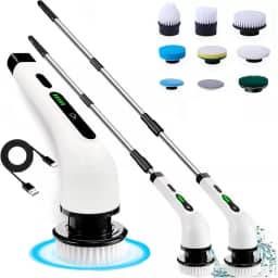 Esfregão Elétrico Giratório 9 em 1 Escova Rotativa MOP para Limpeza Sem Fio Multiuso Portátil Recarregável com Cabo Ajustável Limpa Banheiro Chão Cozinha Azulejo Piso