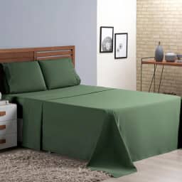 Jogo de Cama Casal Queen Percal 400 Fios Ponto Palito 04 Peças, Antiácaro, Não faz bolinha Toque Extra Macio (Verde)