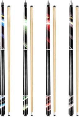 Wakefa 58 inch Pool Sticks Set of 4, 13mm Tip Pool Cues Billiard Cue Sticks for House Bar, Maple Wood Pool Table Sticks with 2 Chalk for Professional Billiard Players 18 19 20 21 oz