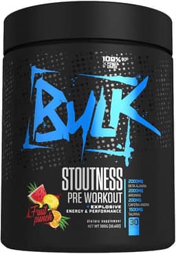 Pré Treino Stoutness 300g Suplemento Em Pó Fórmula Exclusiva Com Beta Alanina Taurina Cafeína Arginina Bulk Nutrition Sabor Sabor Maçã Verde ou Frutas (Fruit Punch, 300g)