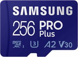 Samsung Cartão de memória microSD PRO Plus + adaptador, 256 GB microSDXC, até 180 MB/s, Full HD e 4K UHD, UHS I, C10, U3, V30, A2, para smartphones Android, tablets, GoPro e drone DJI (MB MD256SA/AM)
