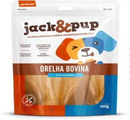 Orelha Bovina 300g Petisco Natural Para Cachorro Cães Pets Orelha de Boi Desidratada 100% Digestível Saborosa Embalagem Grande em Média de 10 a 11 und Marca Americana Jack&Pup Jack E Pup