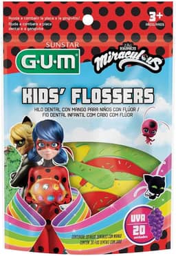 GUM Flosser Miraculous Fio Dental Infantil Com Haste Sabor Uva, Sortidas
