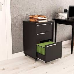 Gaveteiro Maia 3 Gavetas com Chave e Gaveta para Pastas Suspensas Preto Politorno