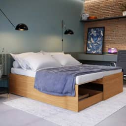 Bicama Solteiro MDF Vira Cama Casal 3 em 1 Cama Auxiliar Moderna Sofisticada Robusta Resistente (Nature)